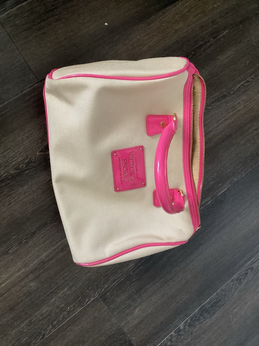 Victoria's Secret Boston Bag in Cream with Hot Pink Trim